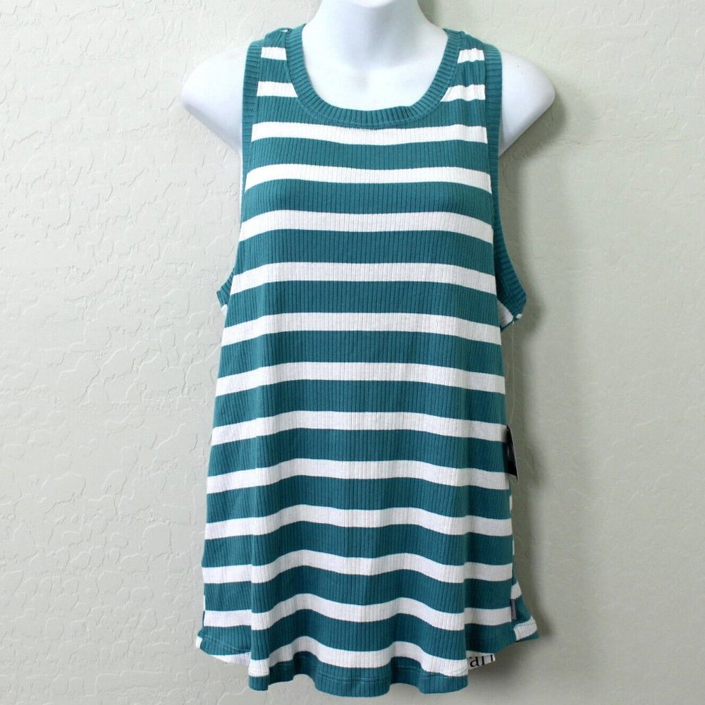 Eddie Bauer Myriad Stripe Rib Racerback Tank Top Size XL - Green/White